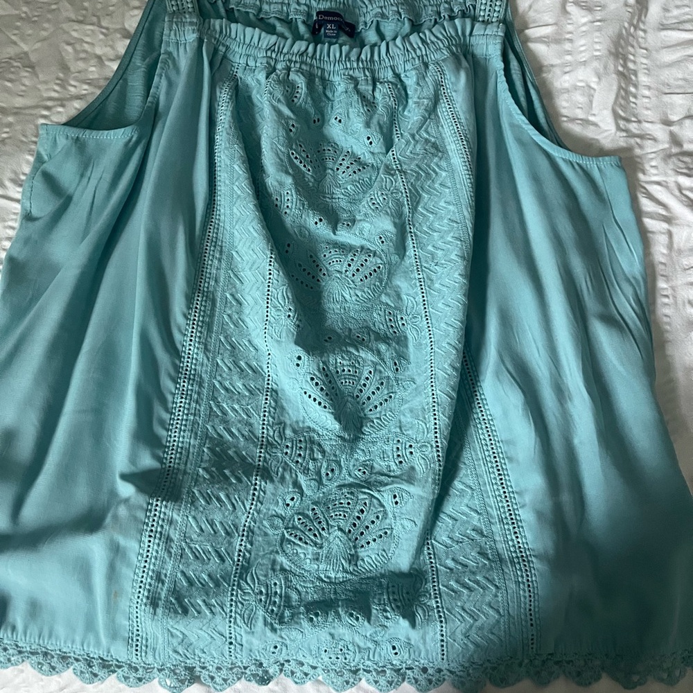 Democracy Aqua Blue Eyelet Sleeveless Blouse